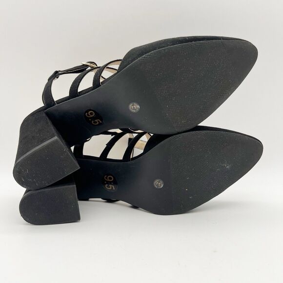Liz Claiborne Newell Black Vegan Suede Closed Pointed Toe Strappy Heels 9.5 - Picture 11 of 12